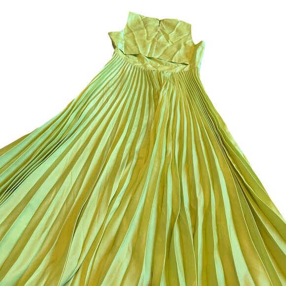 Banana Republic Silky Cutout Back Midi Dress Chartreuse Pleated Size 6 NWT - Picture 6 of 15